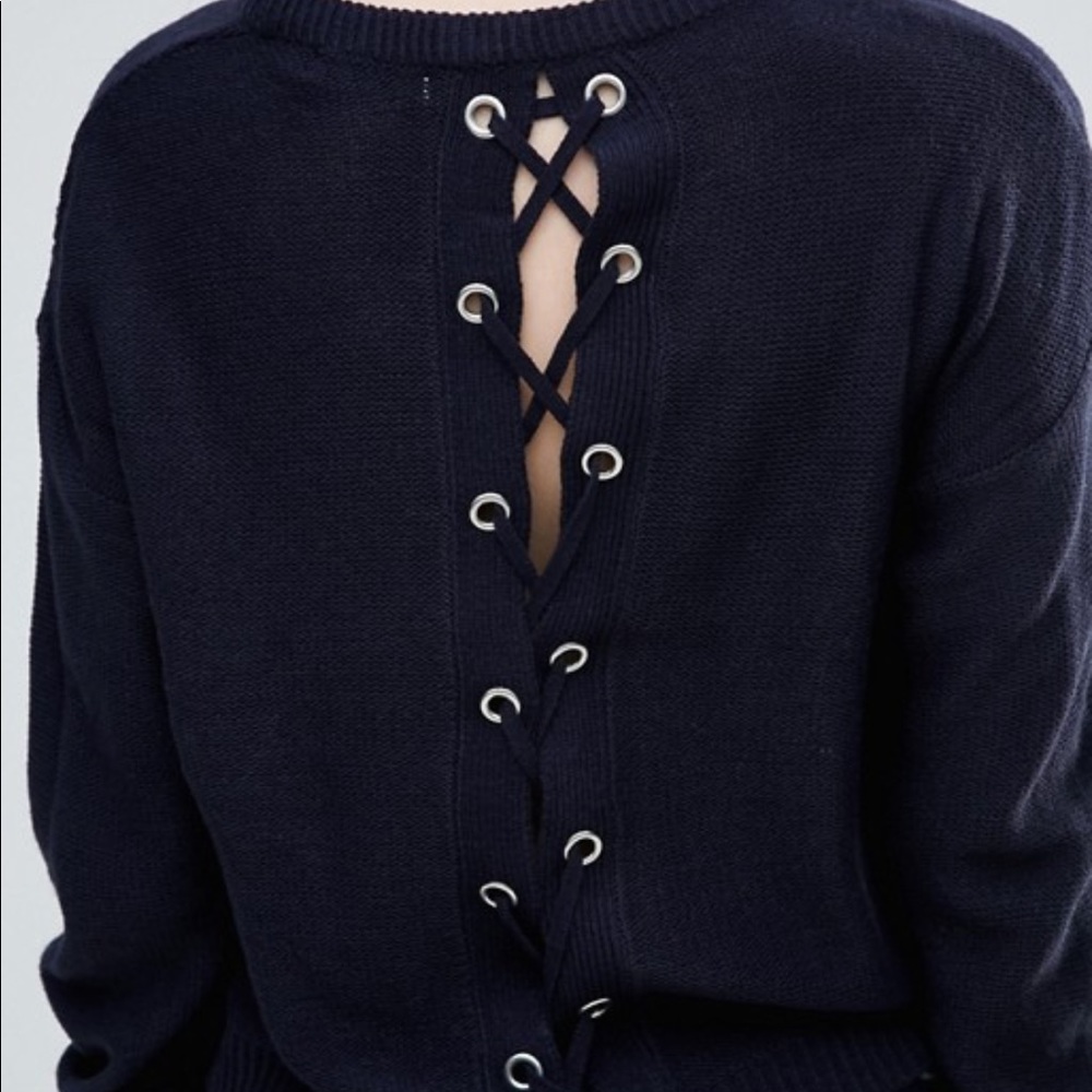 Navy back tie sweater - Picture 3 of 6